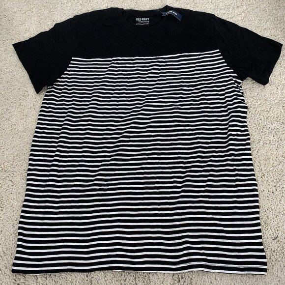 OLD NAVY T-Shirt Mens XXL Tall Striped Black White Pocket Tee Cotton NEW - Picture 1 of 7